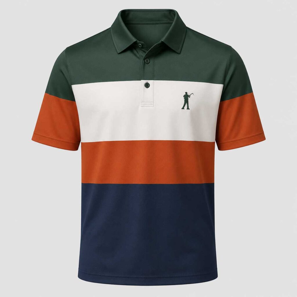 Fairway Colour-Block Golf Polo – Green / White / Rust / Navy