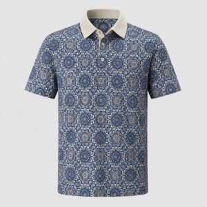 Floral Golf Polo – Blue / Cream
